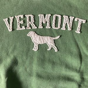 Green hoodie with vermont and a dog